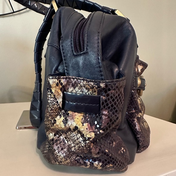 Sharif Original by Sharif dark blue leather and snake print satchel bag - Picture 7 of 14